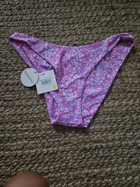 Kulani Kinis Pink Floral Bikini Bottoms with White & Blue Flowers